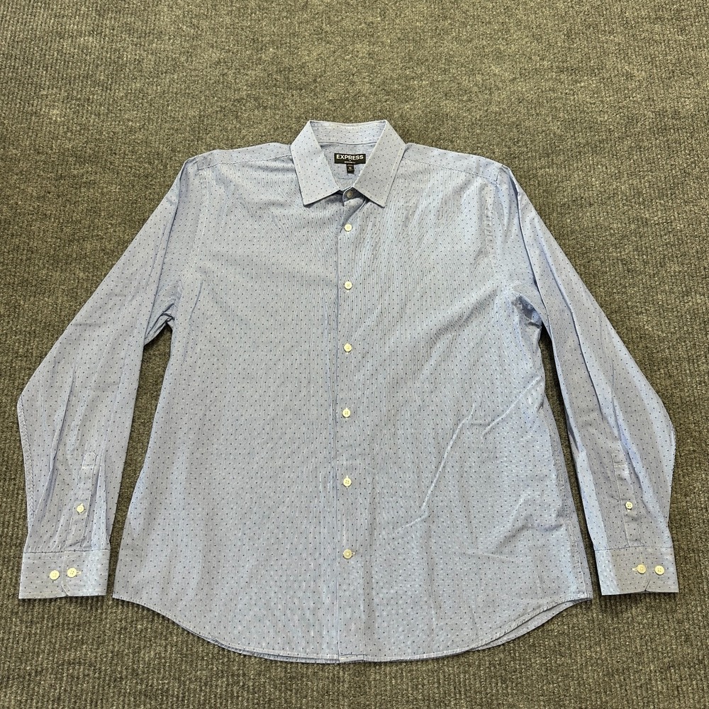 Express Modern Fit Mens Button Up Shirt XL 17-17.5 Blue 100% Cotton Long Sleeve